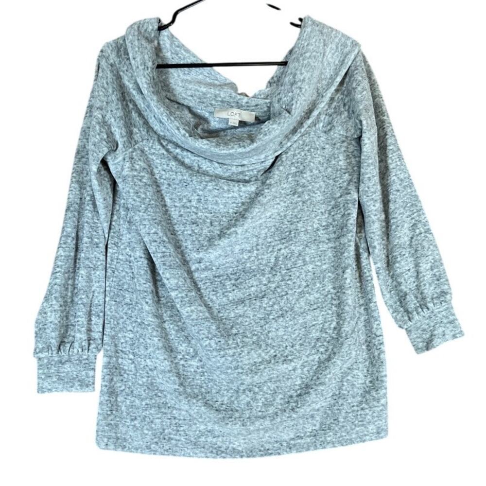 LOFT Womens Sweater Heathered Gray Cowl Neck Soft Pullover Cotton Blend M